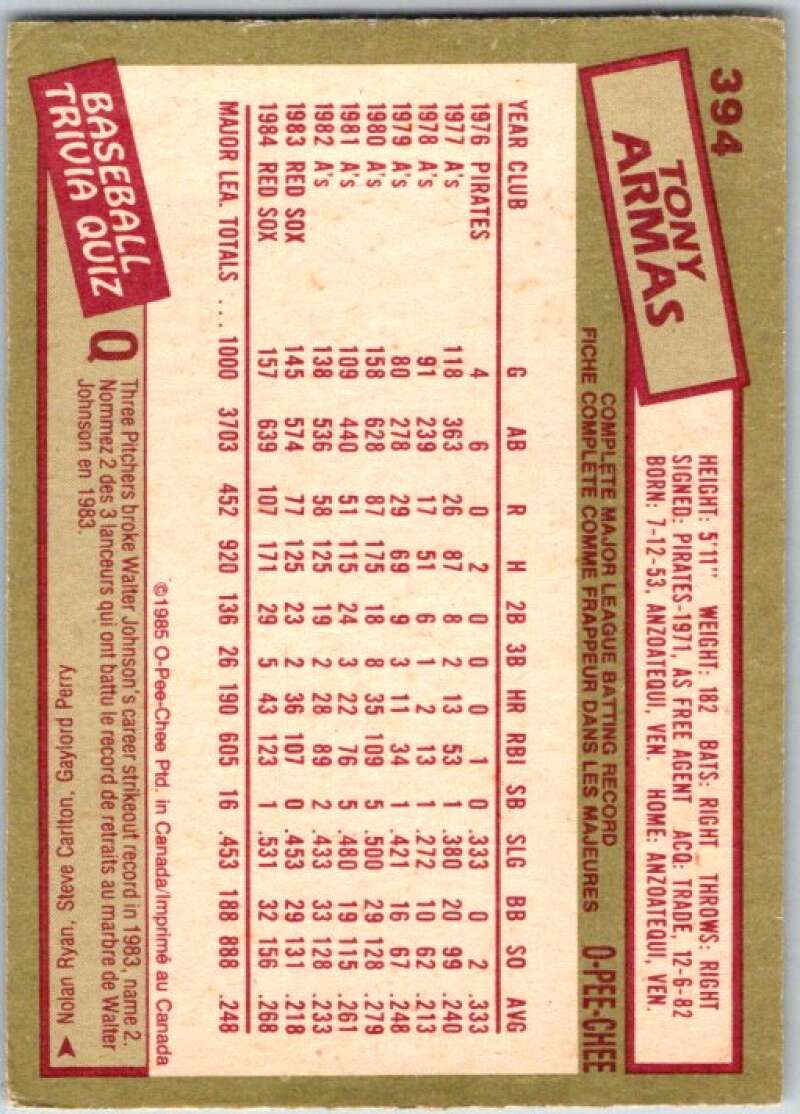 1985 O-Pee-Chee #394 Tony Armas Boston Red Sox V36140