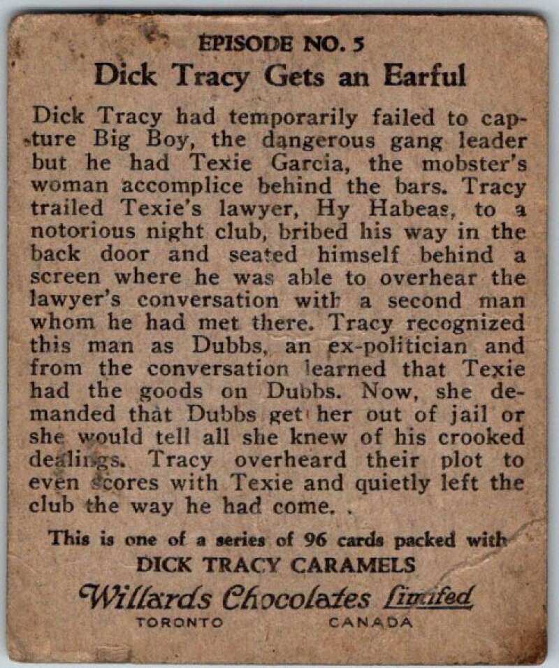 1937 Caramels Dick Tracy #5 Tracy Overhears a Conversation V36141