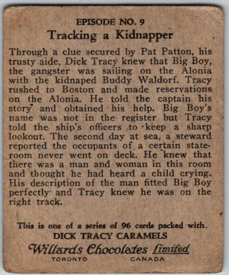1937 Caramels Dick Tracy #9 Tracy Aboard the Alonia V36142