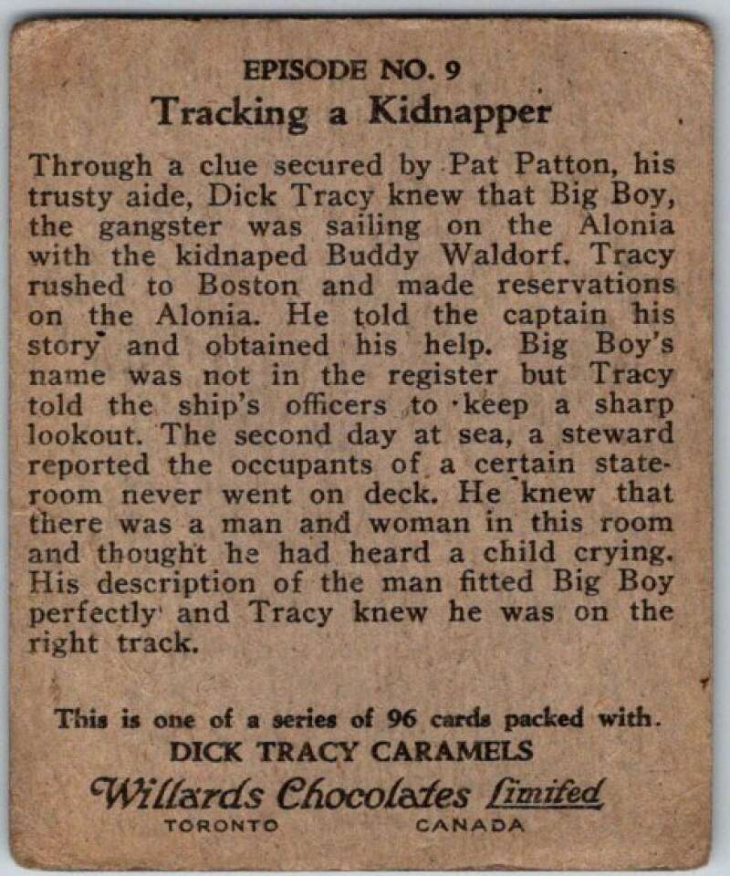 1937 Caramels Dick Tracy #9 Tracy Aboard the Alonia   V36142