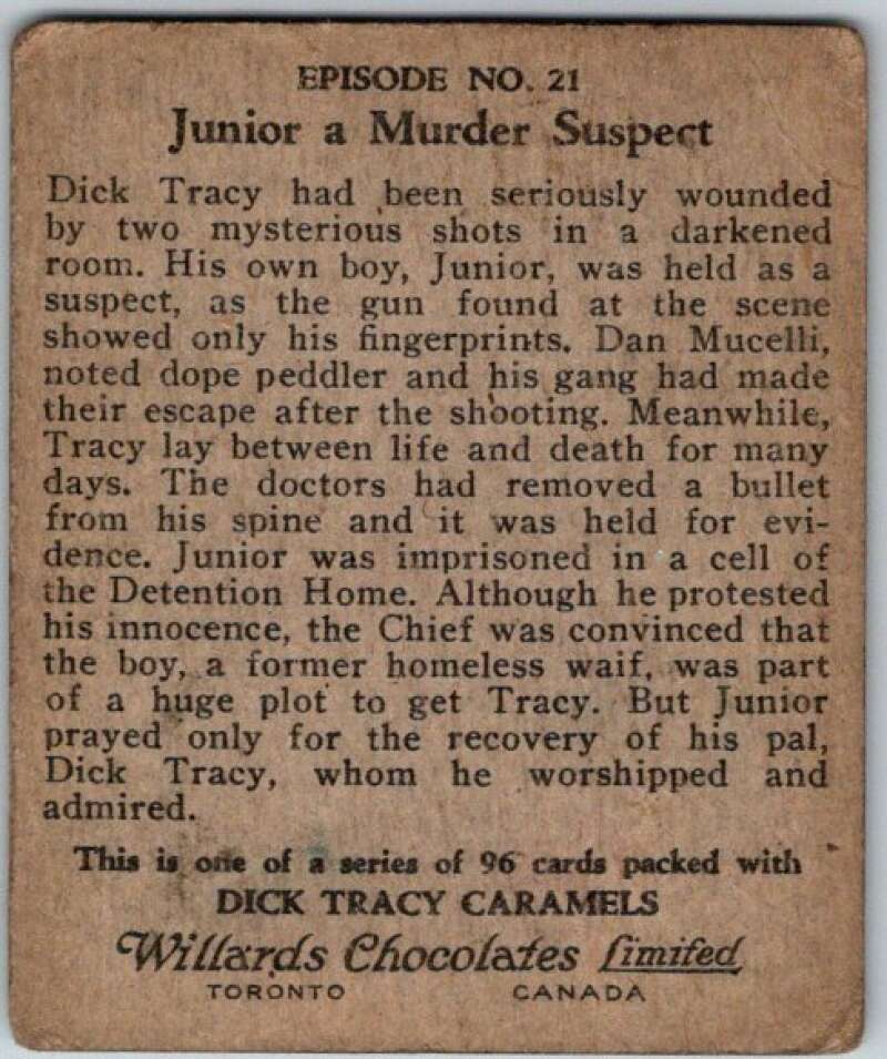 1937 Caramels Dick Tracy #21 Junior Goes to Jail V36148