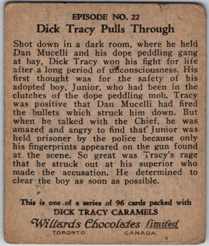1937 Caramels Dick Tracy #22 Dick Tracy comes Back V36149