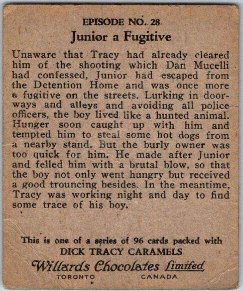 1937 Caramels Dick Tracy #28 Junior Goes Hungry V36152