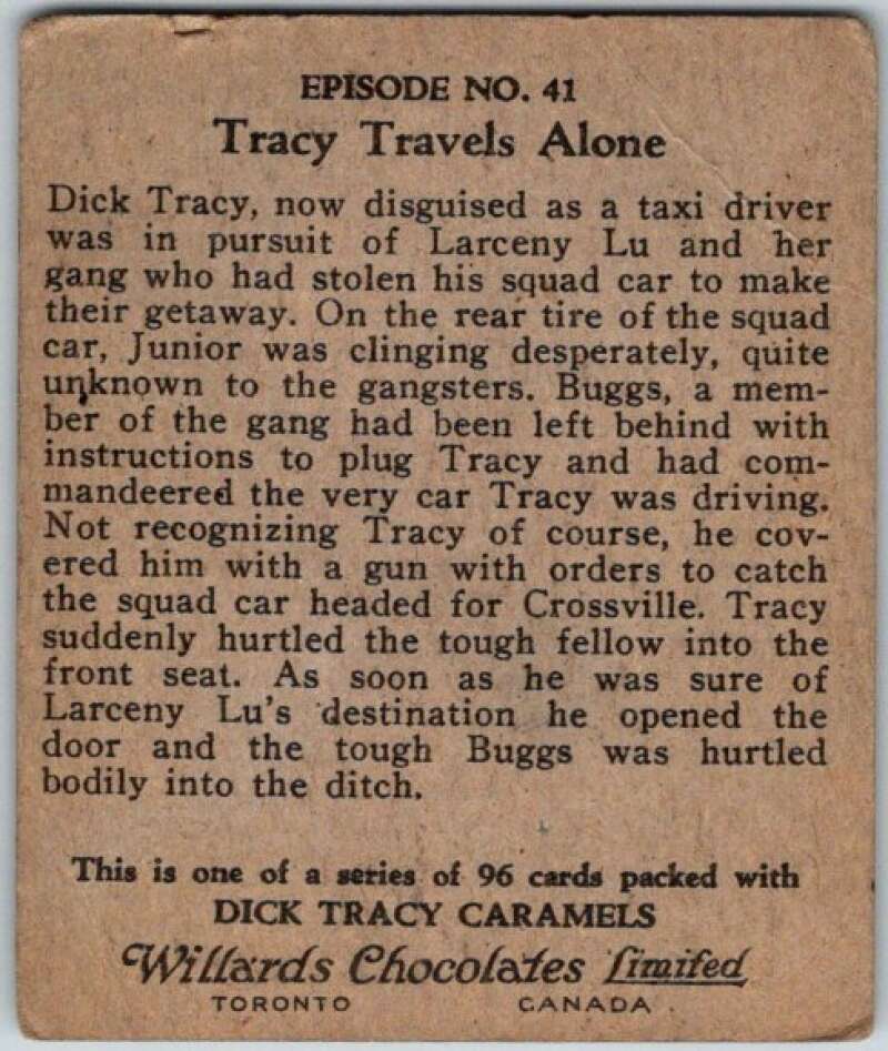 1937 Caramels Dick Tracy #41 A Sudden Departure V36158