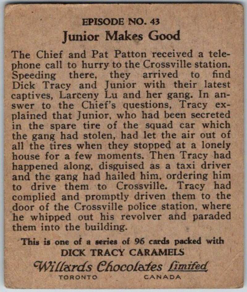 1937 Caramels Dick Tracy #43 A Welcome Surprise V36160