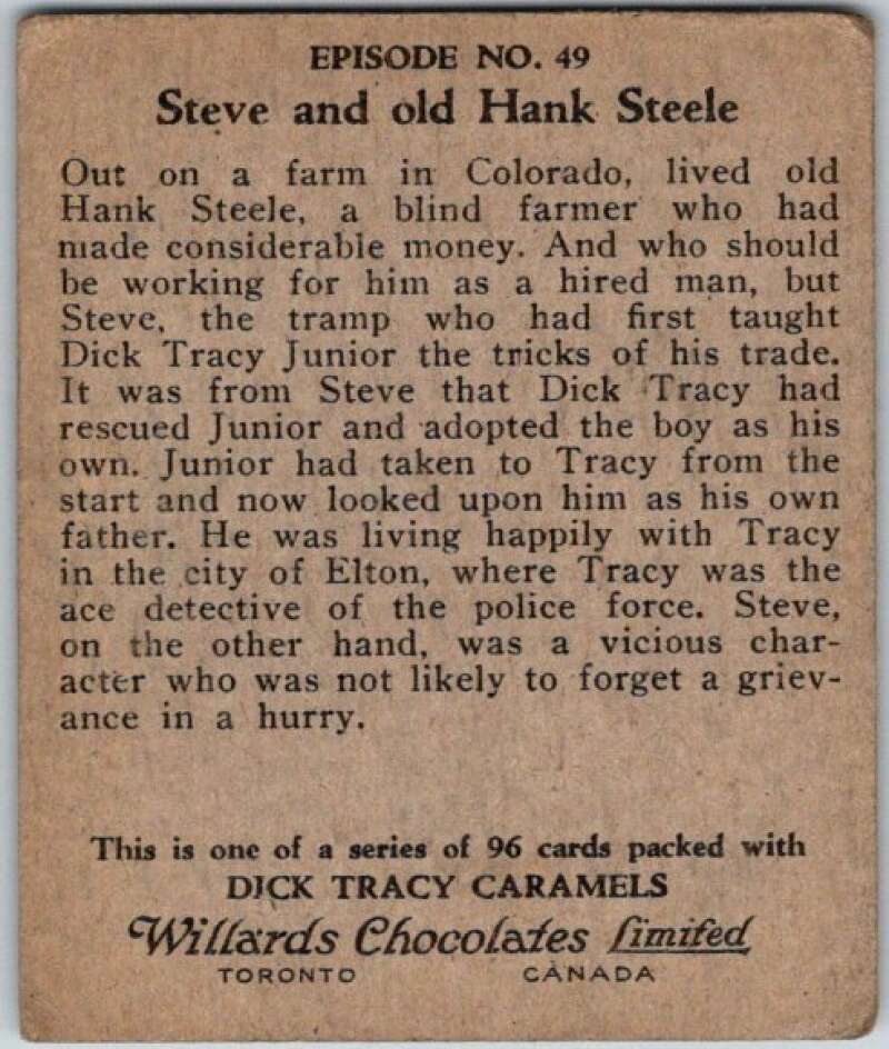 1937 Caramels Dick Tracy #49 Steve and Old Hank Steele V36162