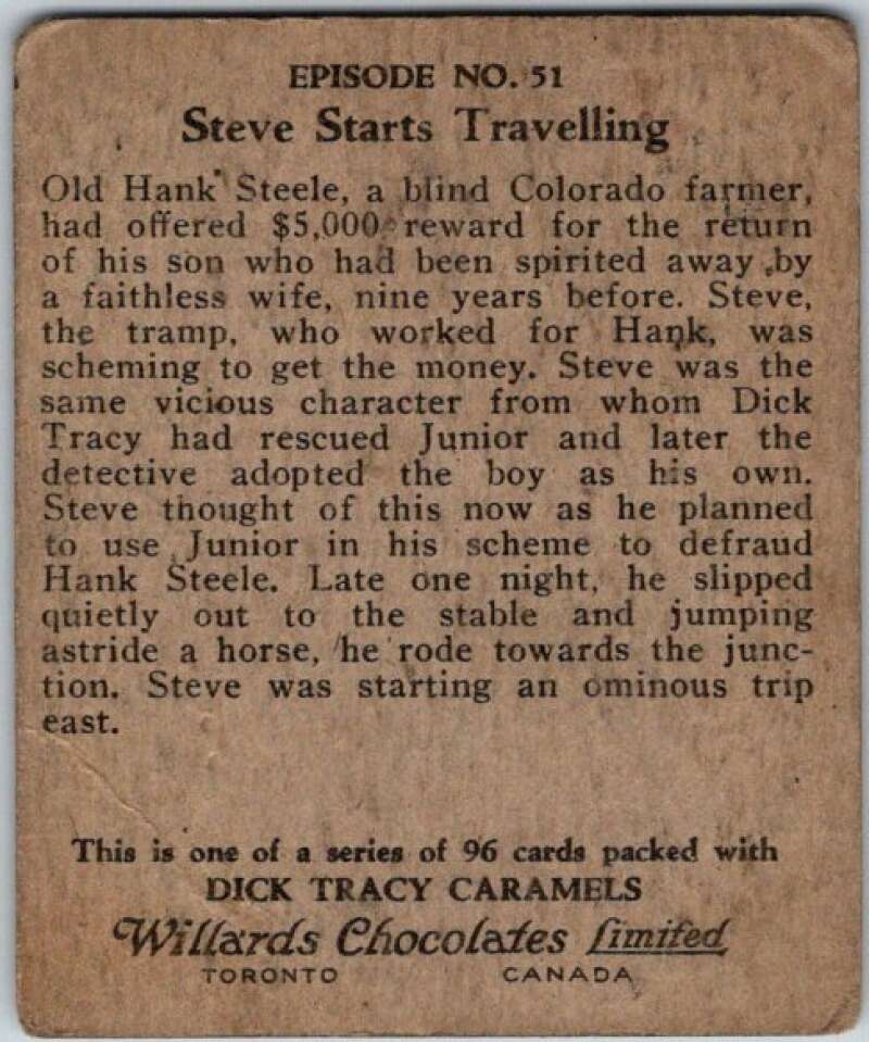1937 Caramels Dick Tracy #51 Steve Starts Travelling V36164