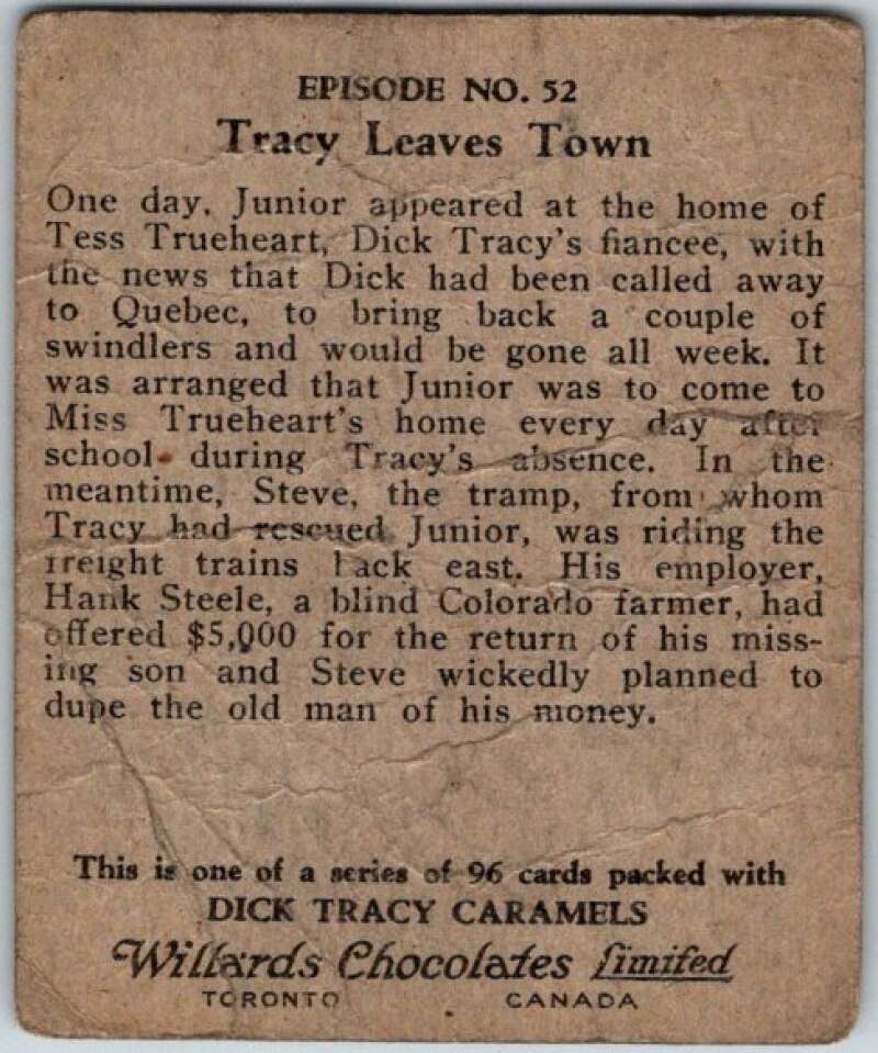 1937 Caramels Dick Tracy #52 Tracy Leaves Town V36165