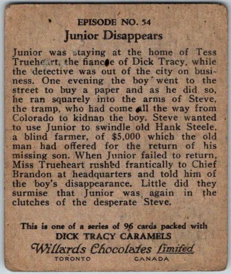 1937 Caramels Dick Tracy #54 Junior Disappears V36166