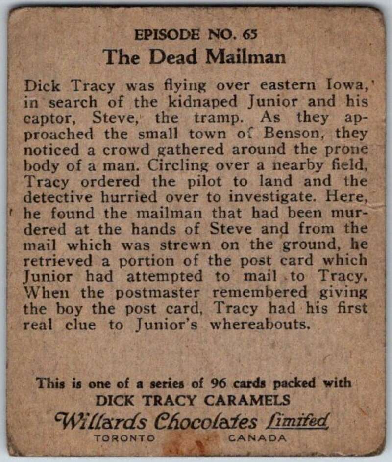 1937 Caramels Dick Tracy #65 The Dead Mailman V36169