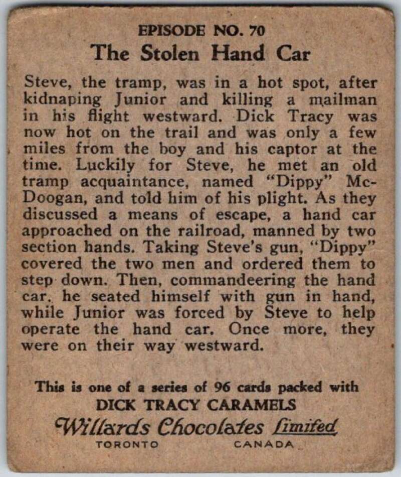 1937 Caramels Dick Tracy #70 The Stolen Hand Car   V36173