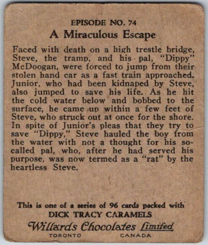 1937 Caramels Dick Tracy #74 A Miraculous Escape V36176