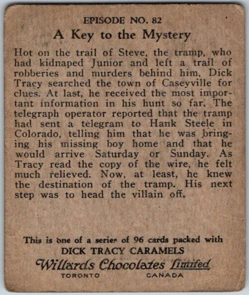 1937 Caramels Dick Tracy #82 A Key To the Mystery V36179