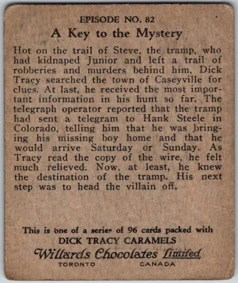 1937 Caramels Dick Tracy #82 A Key To the Mystery   V36179