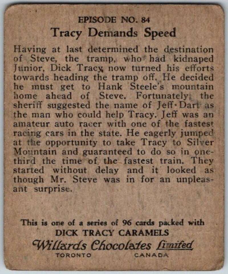 1937 Caramels Dick Tracy #84 Tracy Demands Speed V36181