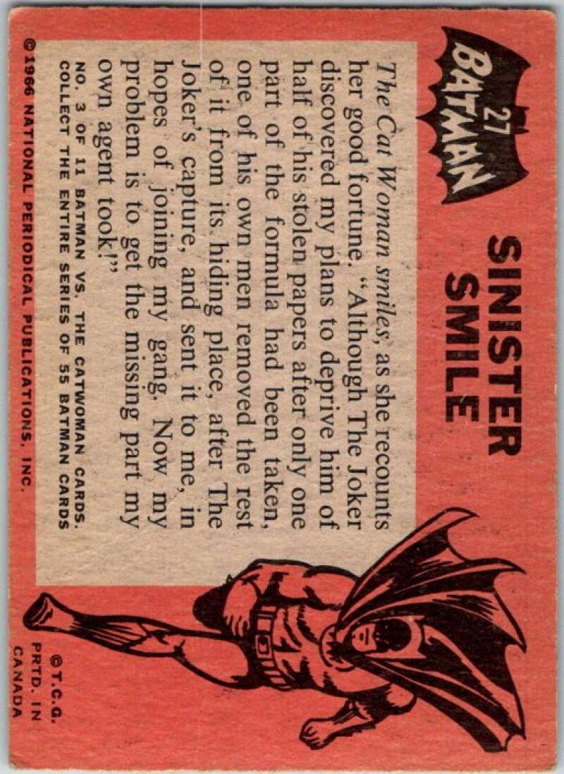 1966 Topps Batman Black Bat #27 Sinister Smile V36458