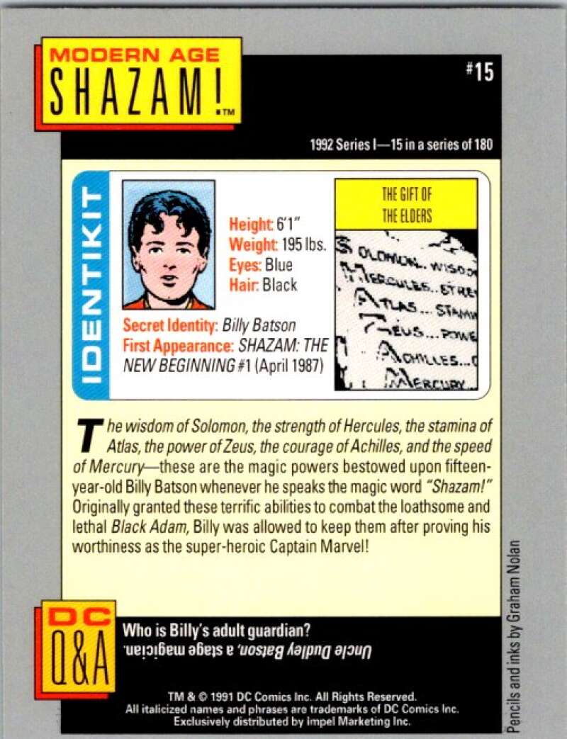 1991 Impel DC Comics #15 Modern Age Shazam V36520
