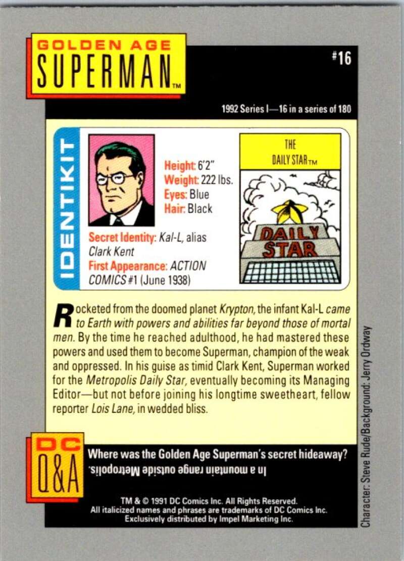 1991 Impel DC Comics #16 Golden Age Superman V36521