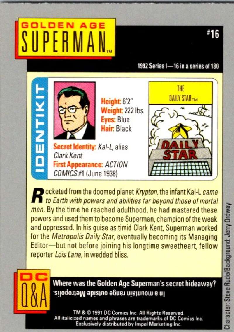 1991 Impel DC Comics #16 Golden Age Superman V36522