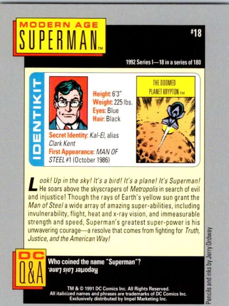 1991 Impel DC Comics #18 Modern Age Superman V36524