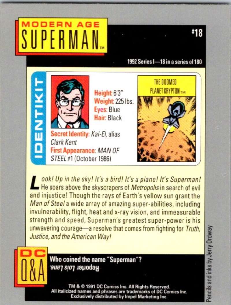 1991 Impel DC Comics #18 Modern Age Superman V36527