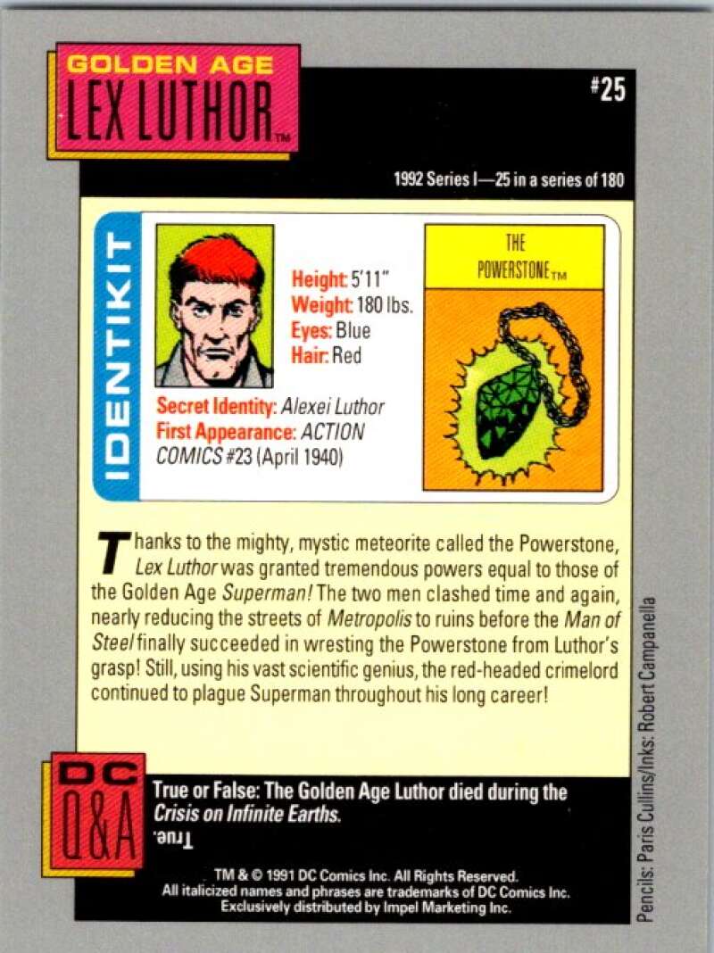 1991 Impel DC Comics #25 Golden Age Lex Luthor V36538