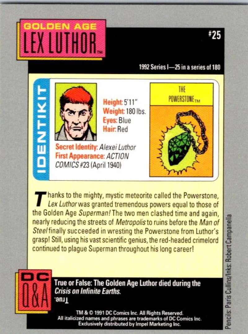 1991 Impel DC Comics #25 Golden Age Lex Luthor V36539
