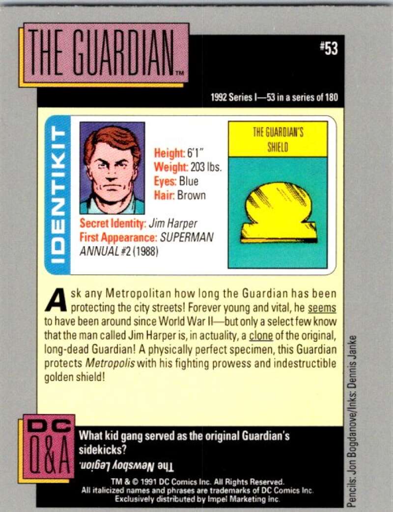 1991 Impel DC Comics #53 The Guardian V36559