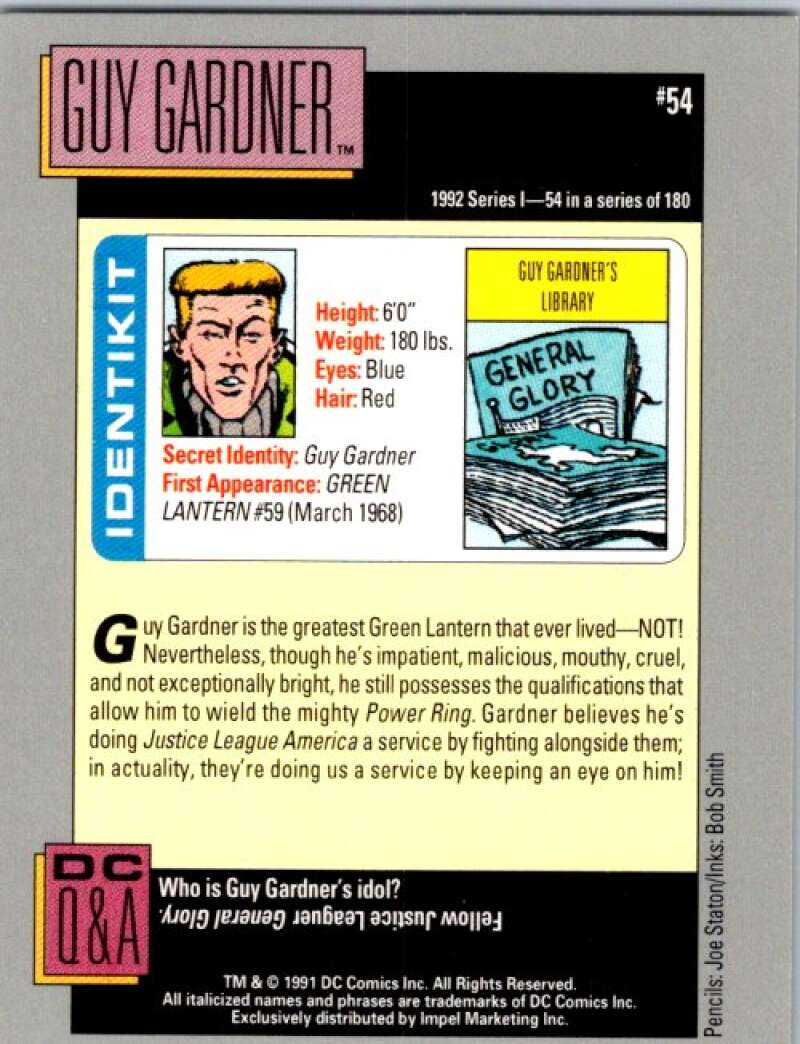 1991 Impel DC Comics #54 Guy Gardner V36561