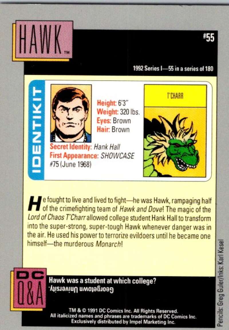 1991 Impel DC Comics #55 Hawk V36564