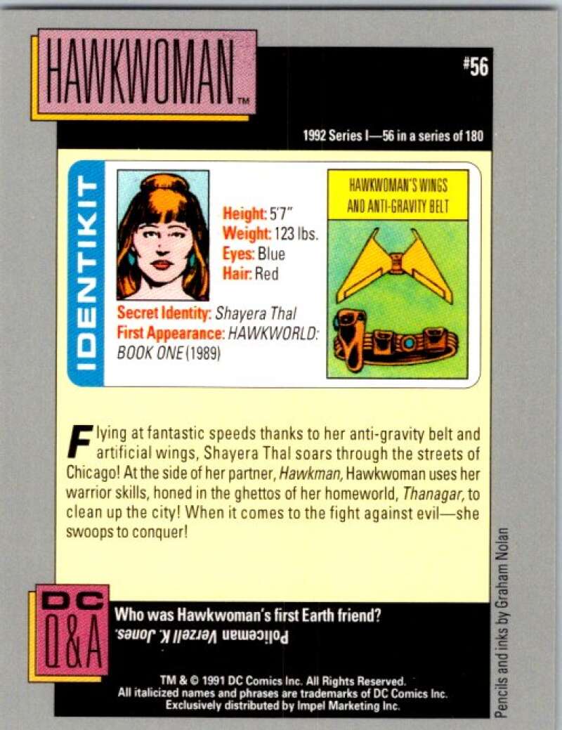 1991 Impel DC Comics #56 Hawkwoman V36568