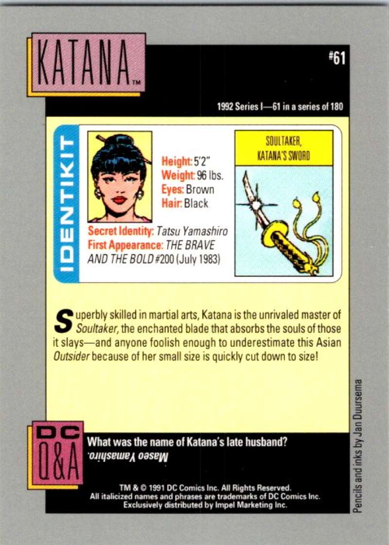 1991 Impel DC Comics #61 Katana V36570