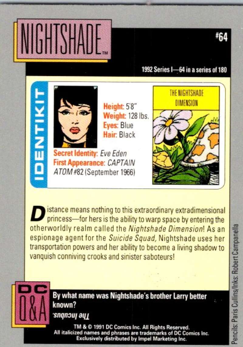1991 Impel DC Comics #64 Nightshade V36576