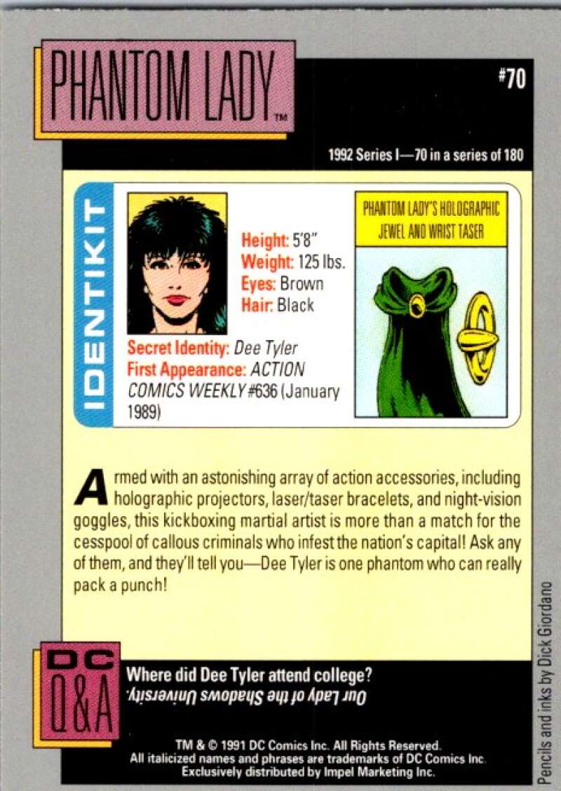 1991 Impel DC Comics #70 Phantom Lady V36582