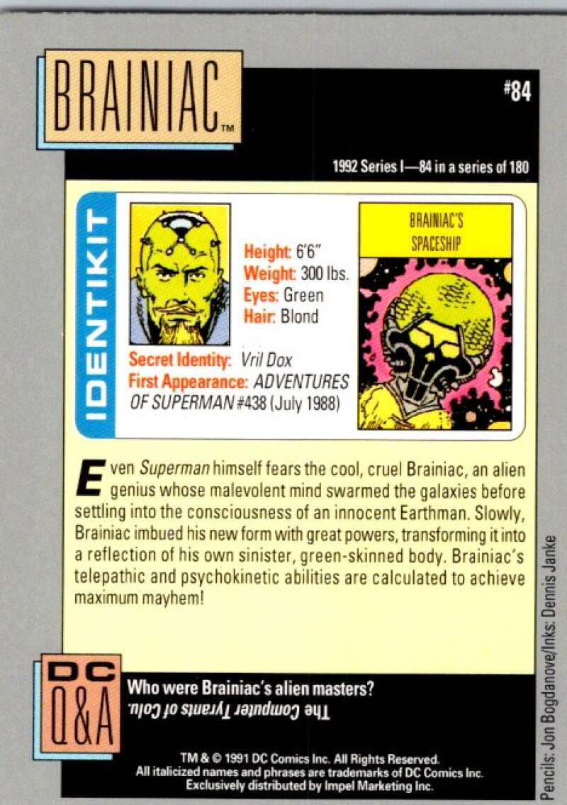 1991 Impel DC Comics #84 Brainiac V36597