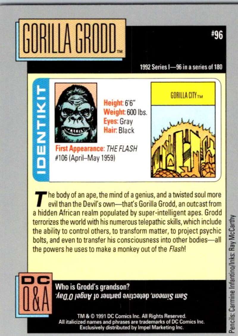 1991 Impel DC Comics #96 Gorilla Grodd V36611