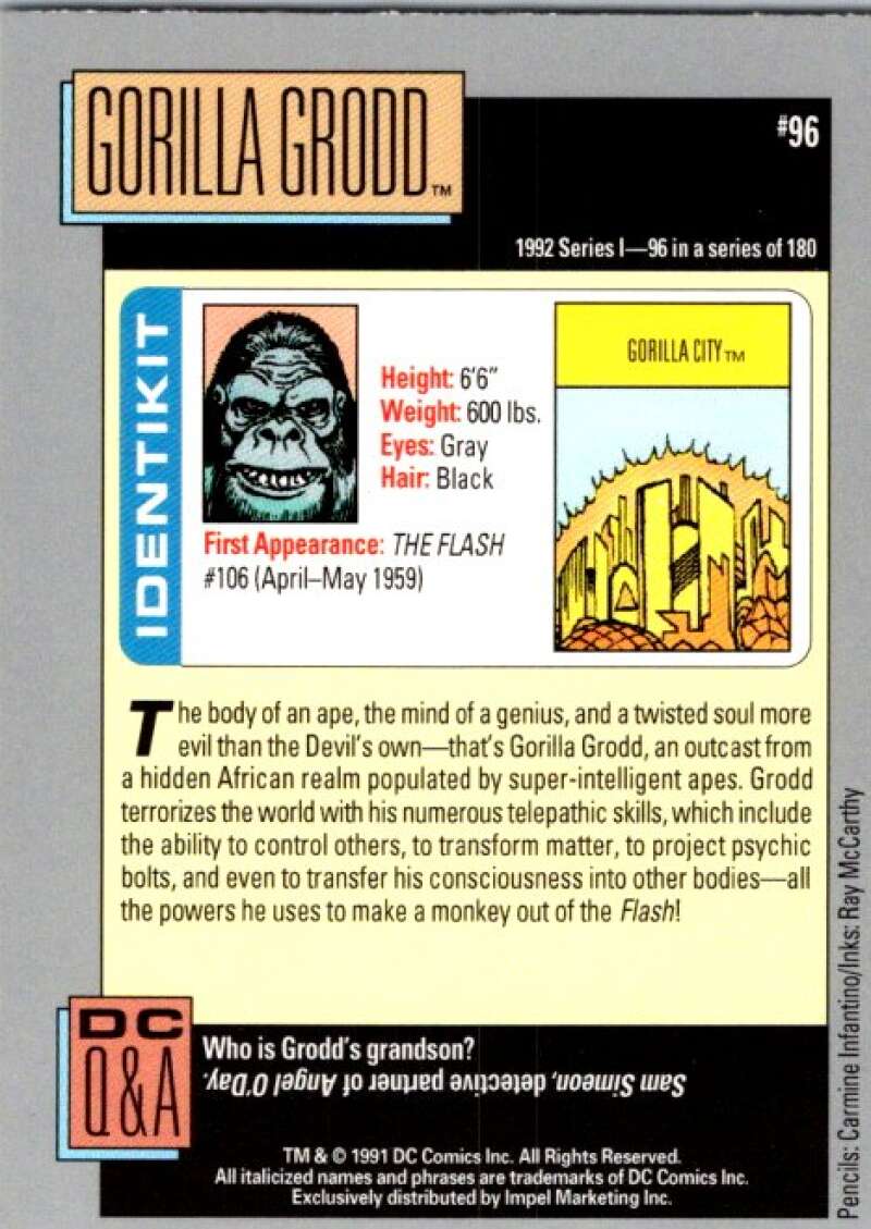 1991 Impel DC Comics #96 Gorilla Grodd V36612