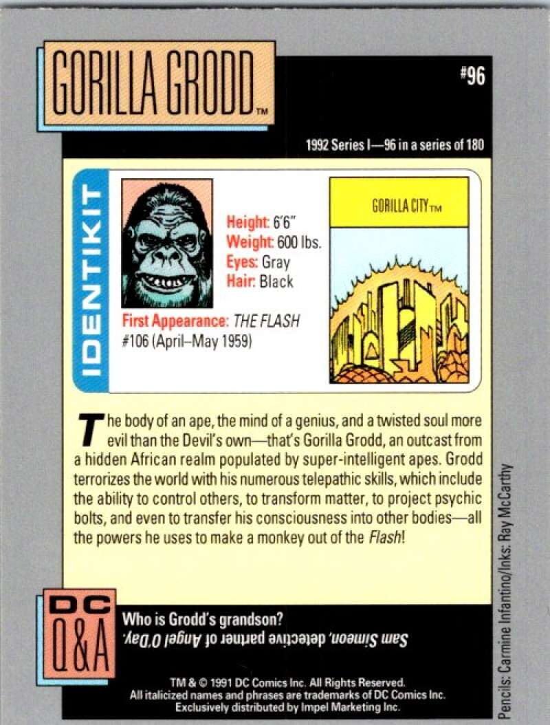 1991 Impel DC Comics #96 Gorilla Grodd V36613