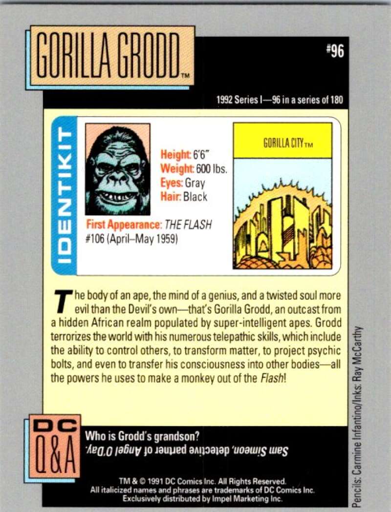 1991 Impel DC Comics #96 Gorilla Grodd V36614
