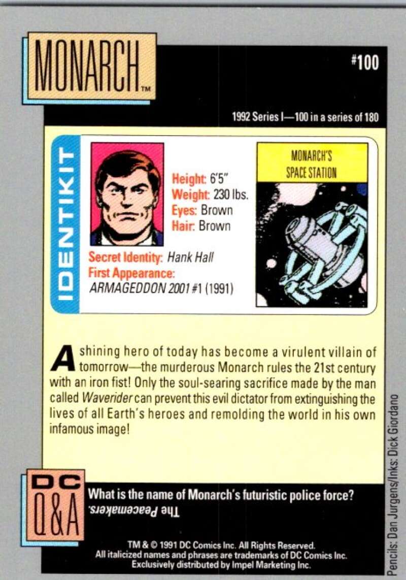 1991 Impel DC Comics #100 Monarch V36615