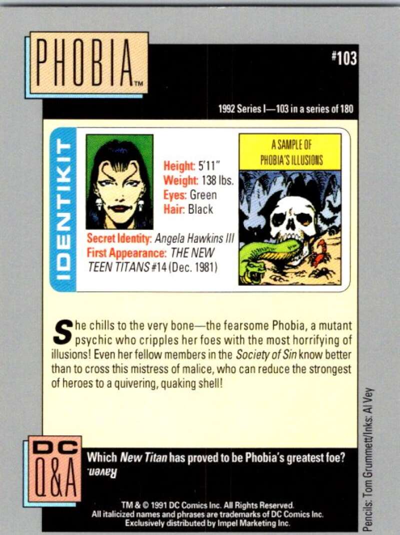 1991 Impel DC Comics #103 Phobia V36619