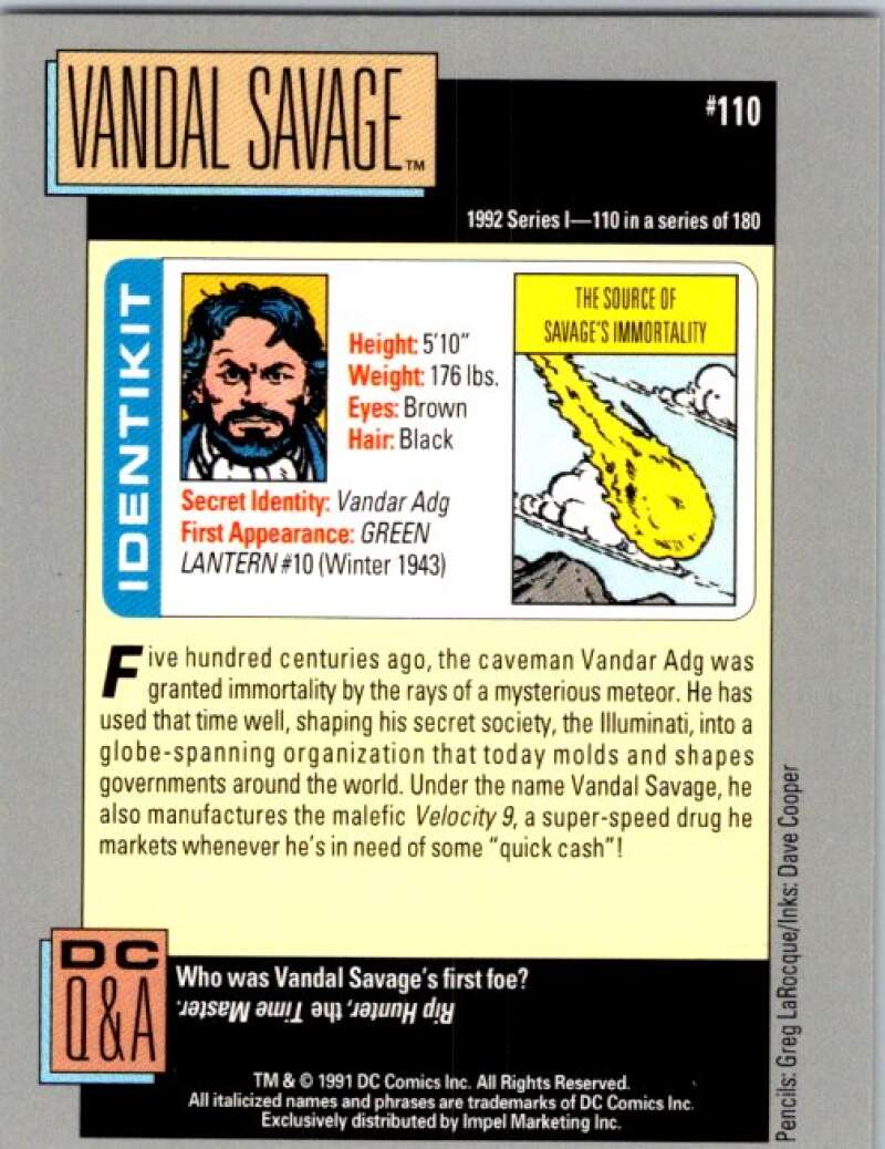 1991 Impel DC Comics #110 Vandal Savage V36626