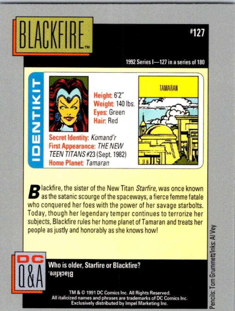1991 Impel DC Comics #127 Blackfire V36648