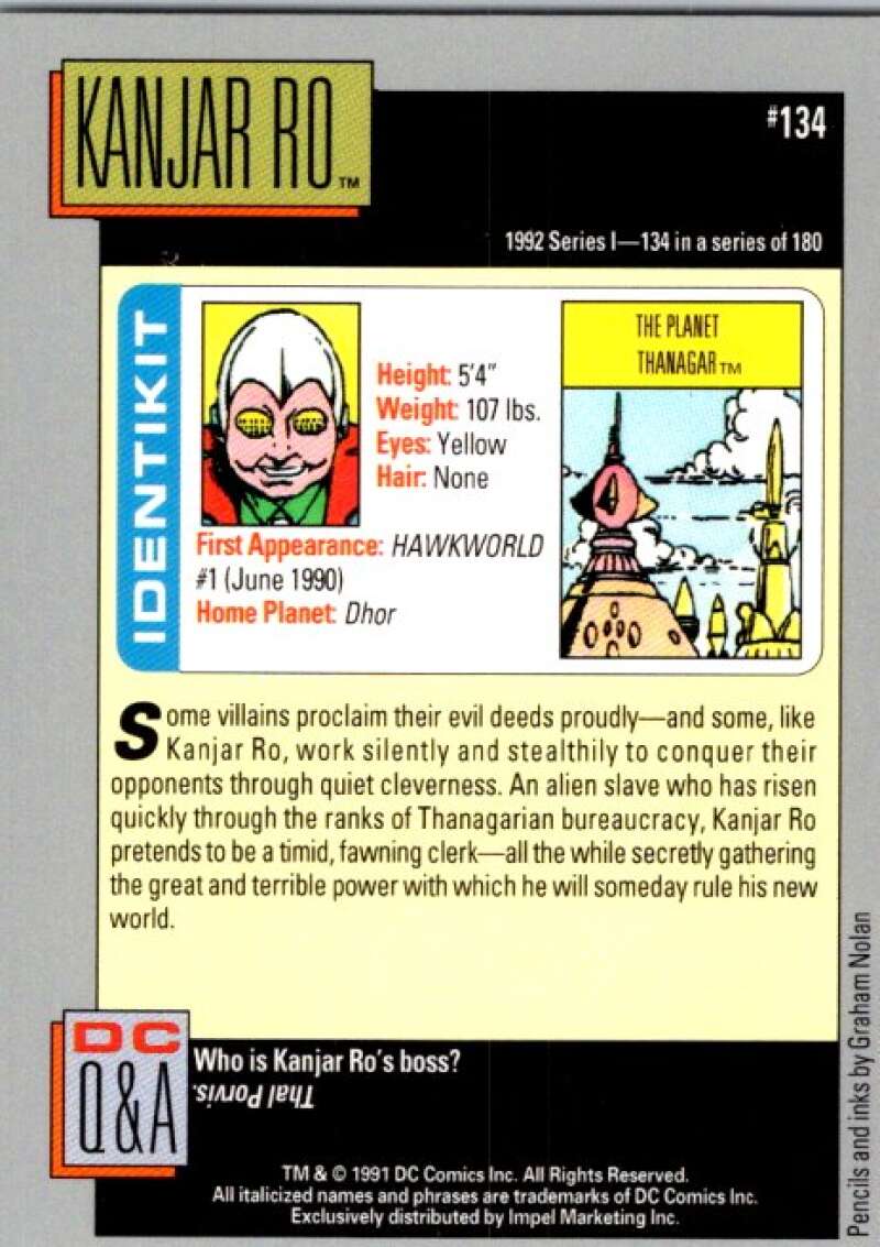 1991 Impel DC Comics #134 Kanjar Ro V36661
