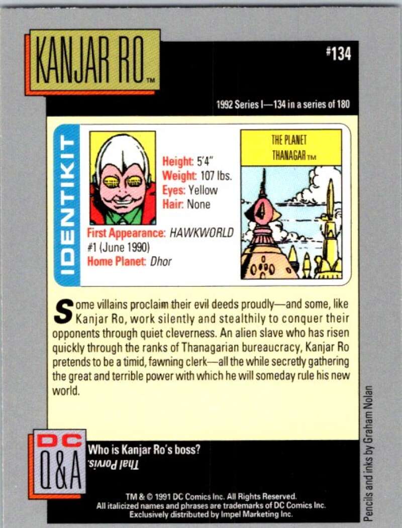 1991 Impel DC Comics #134 Kanjar Ro V36662
