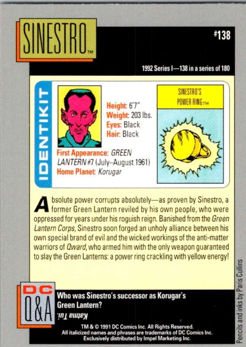 1991 Impel DC Comics #138 Sinestro V36666