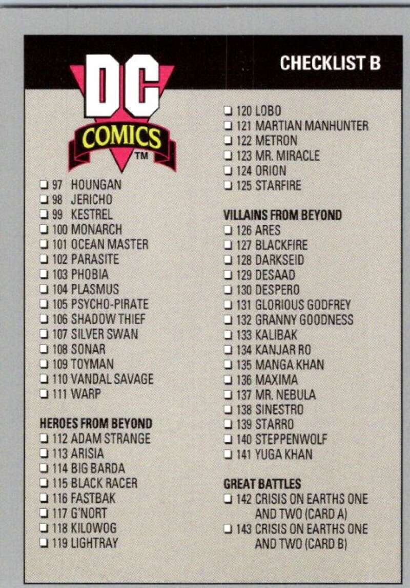 1991 Impel DC Comics #180 Checklist B V36721