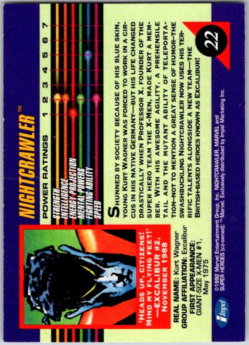 1992 Impel Marvel Universe #22 Nightcrawler V36778