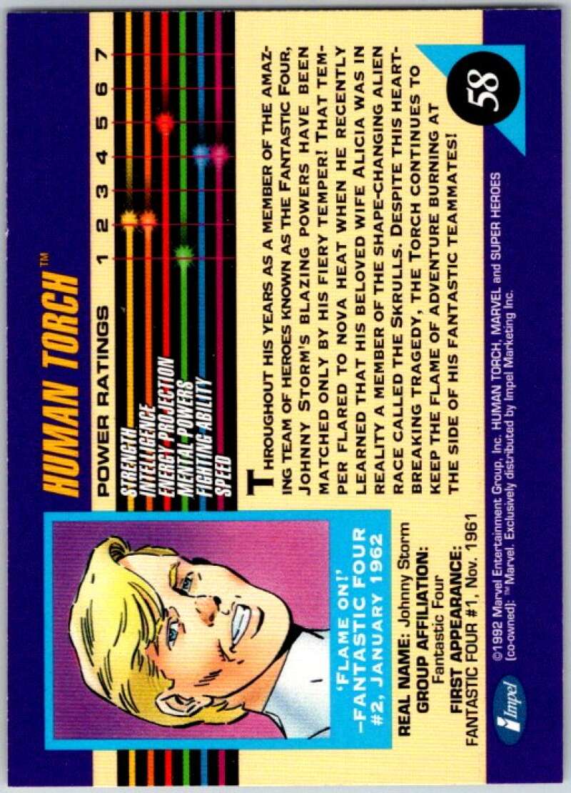 1992 Impel Marvel Universe #58 Human Torch V36789