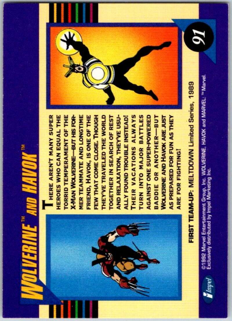 1992 Impel Marvel Universe #91 Wolverine and Havok V36793